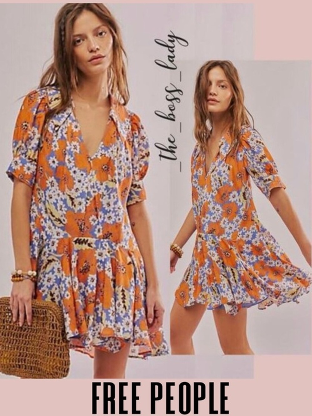 Free People mini dress floral pleated sundress collard spring summer babydoll